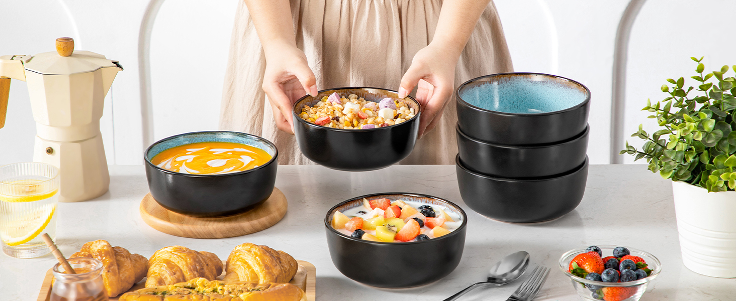 Набір тарілок Vancasso (6 шт.) Amber, 840 мл, для мюслі, супів, салатів, десертів, кераміка, блакитний колір