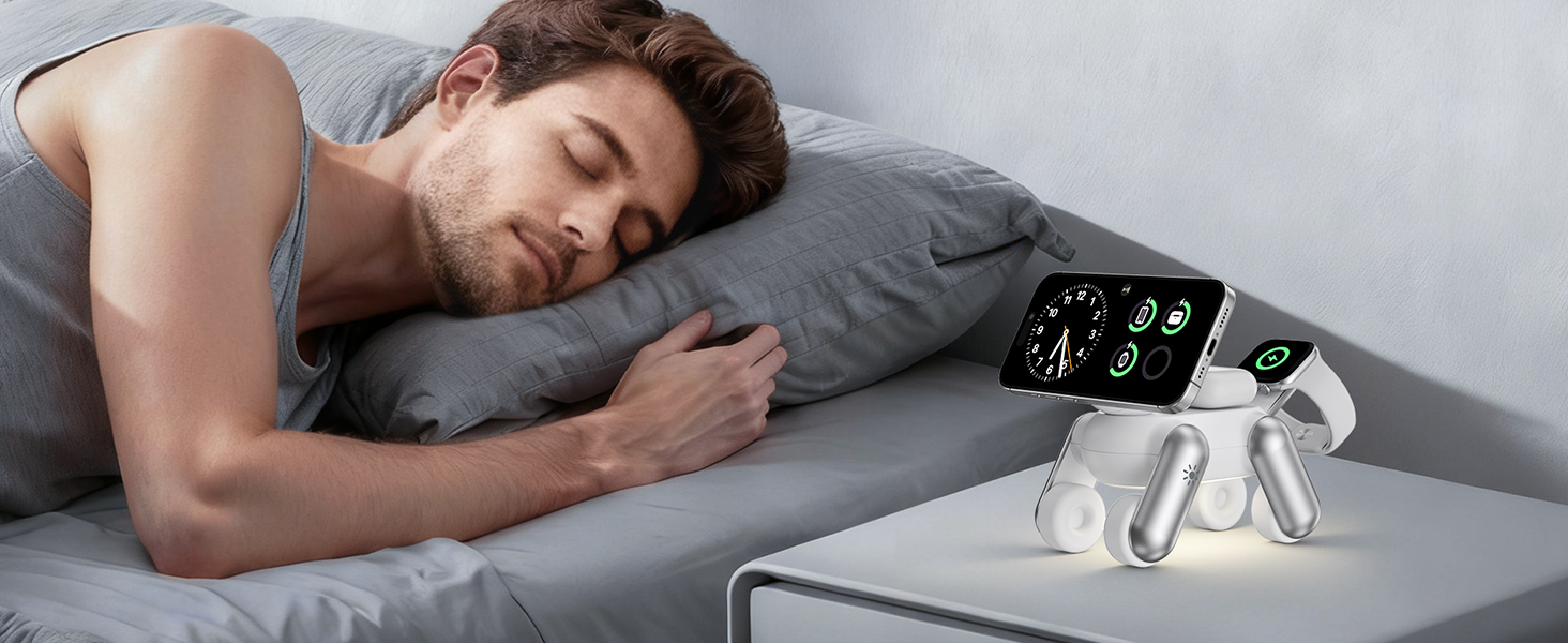 Зарядна станція 3-в-1 для Apple Watch, iPhone 15/14/13/12/11, AirPods Pro/2/3 з MagSafe та нічником (біла)