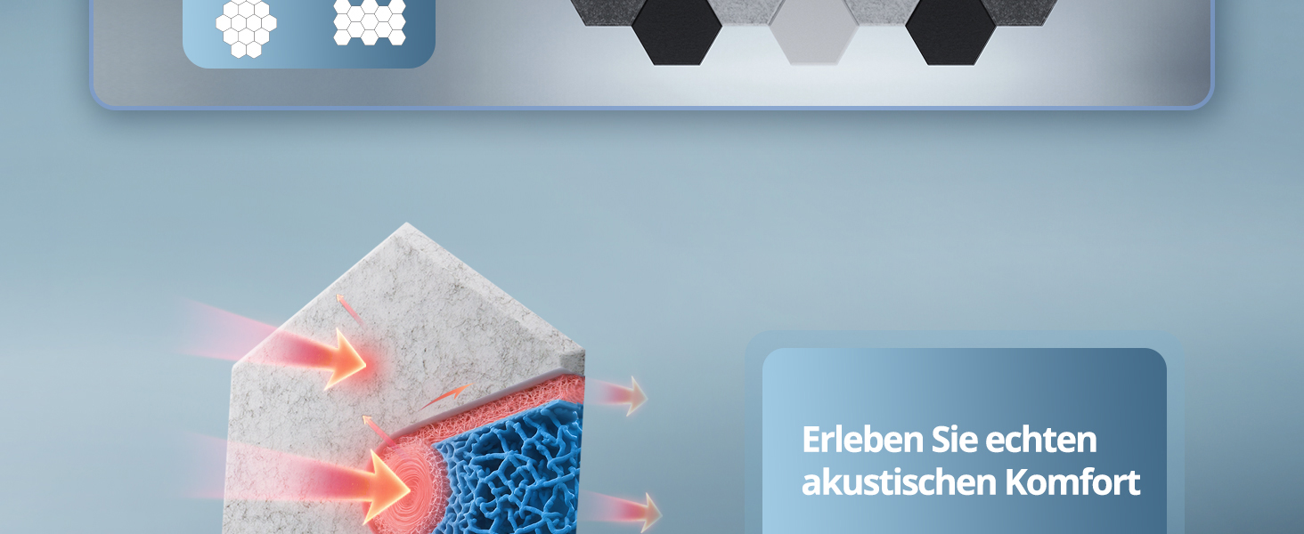 Акустичні гексагональні панелі самоклеючі, 12 шт, звукопоглинаючі шестикутні плити для студії, вітальні, геймерської зони та офісу, сірі (30 x 26 x 0,9 см)