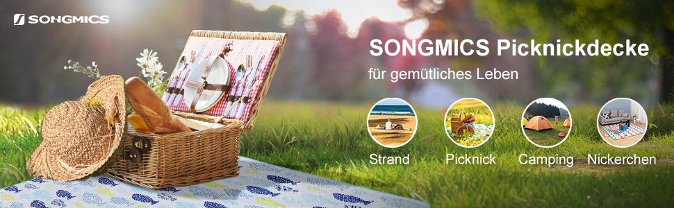Килимок для пікніка SONGMICS 195x150 см, вологостійкий, для відпочинку на природі (парк, сад, пляж), червоно-зелено-помаранчевий, з можливістю прання в машині, складаний