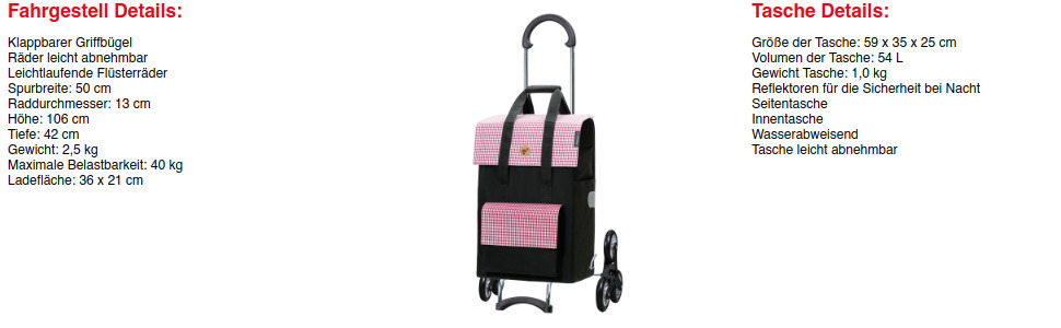 Тролей для покупок Andersen Scala Milla (Червоний) - 54 літри, сталеве шасі, 40 кг, сходинкові підйомники