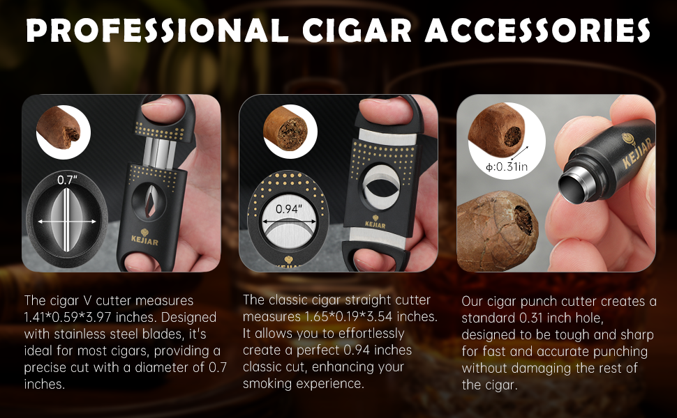 KEJIAR Набір для зберігання сигар: Humidor, ріжучий інструмент, зволожувач, коричневий