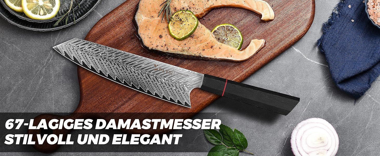 Ніж кухонний японський Kiritsuke Damast Plys, 20 см, сталь VG10, 67 шарів, рукоять G10, подарункова коробка