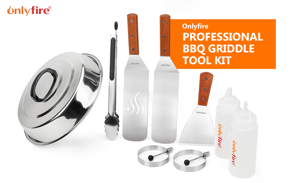 Набір лопаток для гриля Onlyfire FPA-5117: 9 шт. з нержавіючої сталі, для плоских грилів та сковорідок-грилів