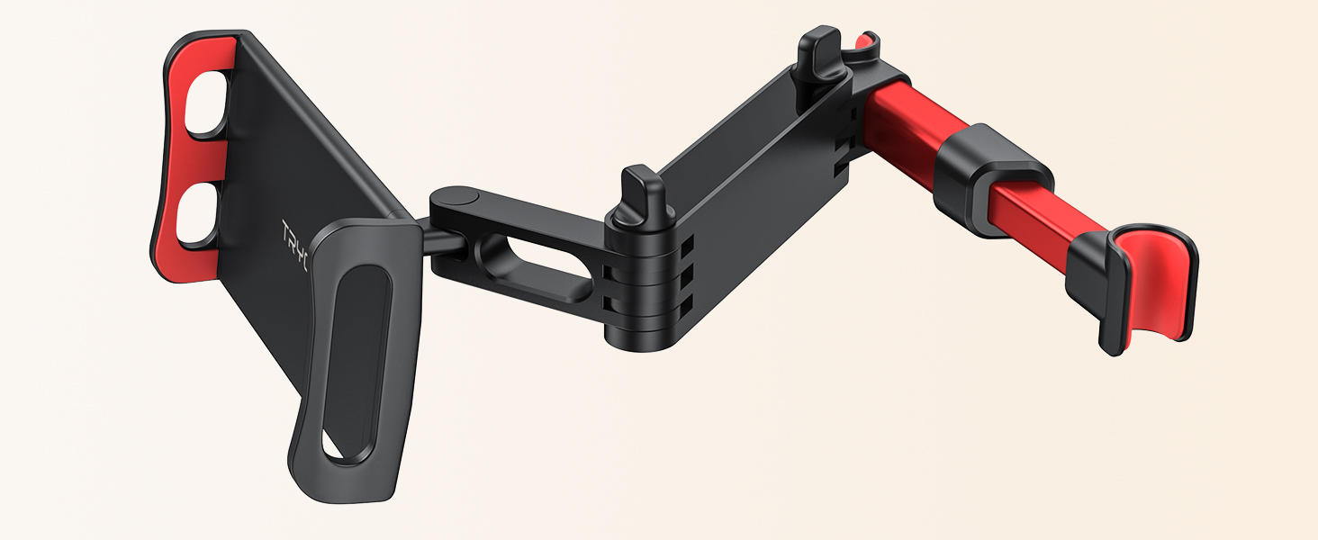 Тримач для планшету в авто TRYONE - кріплення на підголівник, висувний, сумісний з iPad, iPhone, Samsung Galaxy Tab, Kindle Fire HD, Switch (червоний)