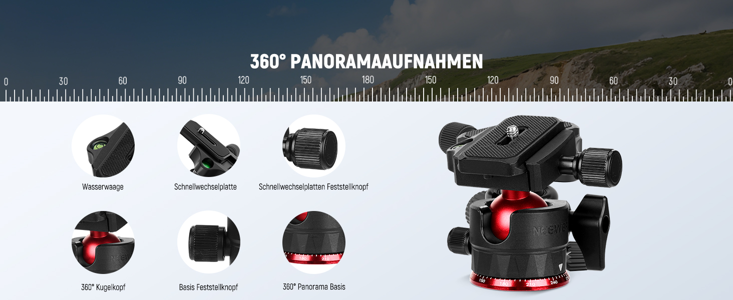 Штатив для камери NEEWER BASICS 77' з моноподом, кульковою головкою 360° та пластиною Arca QR, компактний, легкий, з алюмінію, для подорожей, відеозйомки, максимальне навантаження 6кг (TP14)