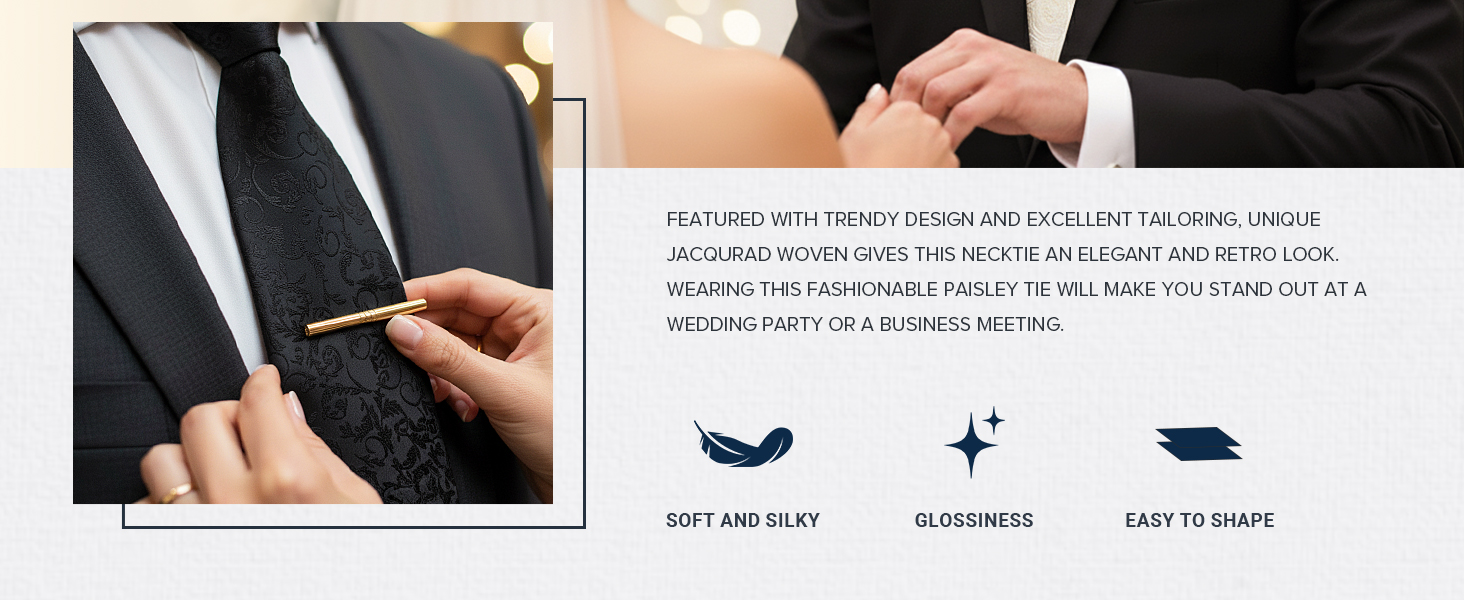 Набір краватки та кишенькового хустинки Enlision для чоловіків, краватка, краваткова затискач, запонки, Champagne, універсальний розмір