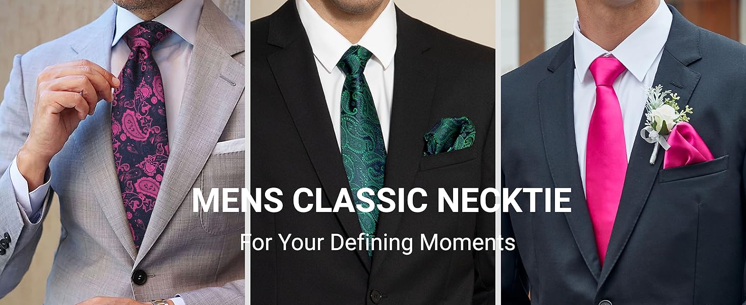 HISDERN Набір краваток для чоловіків (5 шт.) з кишеньковим хустинкою. Класичний елегантний аксесуар для весілля. Шовкові краватки та хустинки в подарунковій коробці.