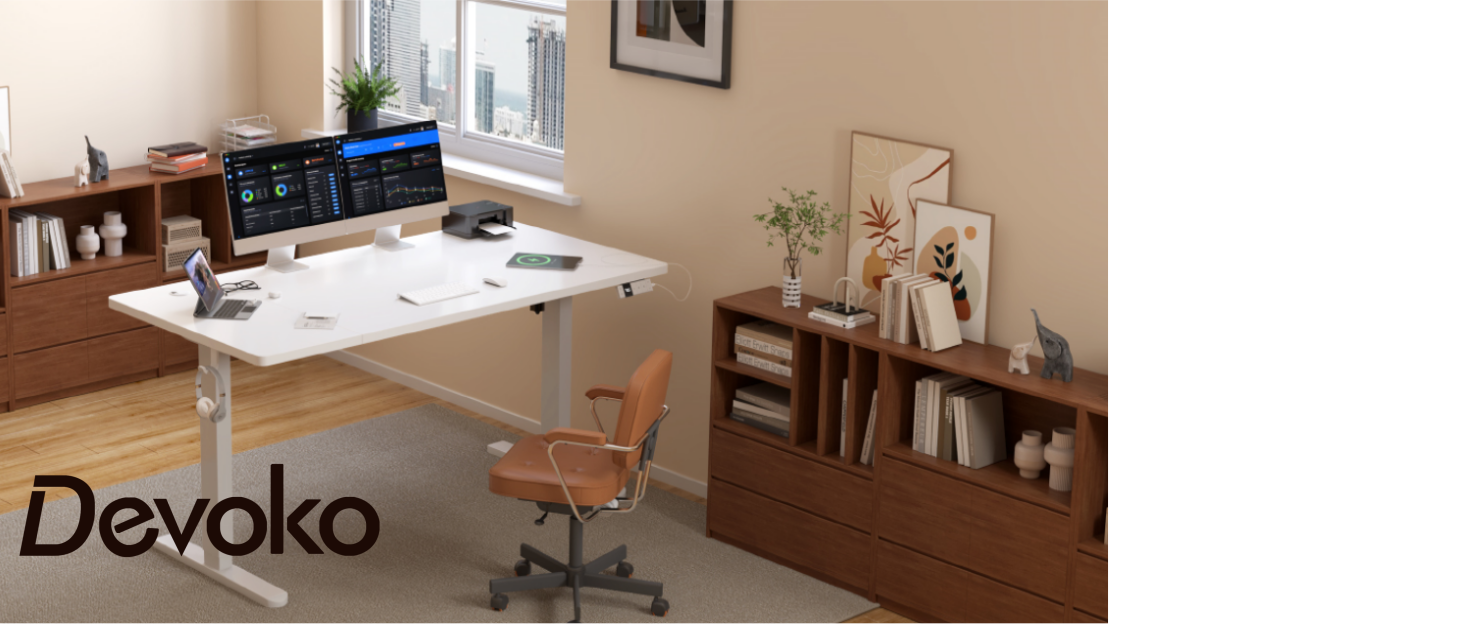 Devoko Adjustable Height Desk with USB Port - Electric Standing Desk, 160x70cm Black
