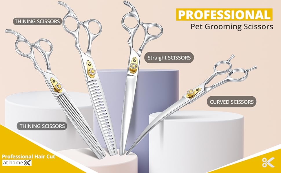 Професійна вигнута ножиця для грумінгу собак Dream Reach 8 дюймів, 440C нержавіюча сталь, ергономічна ручка, для собак та котів