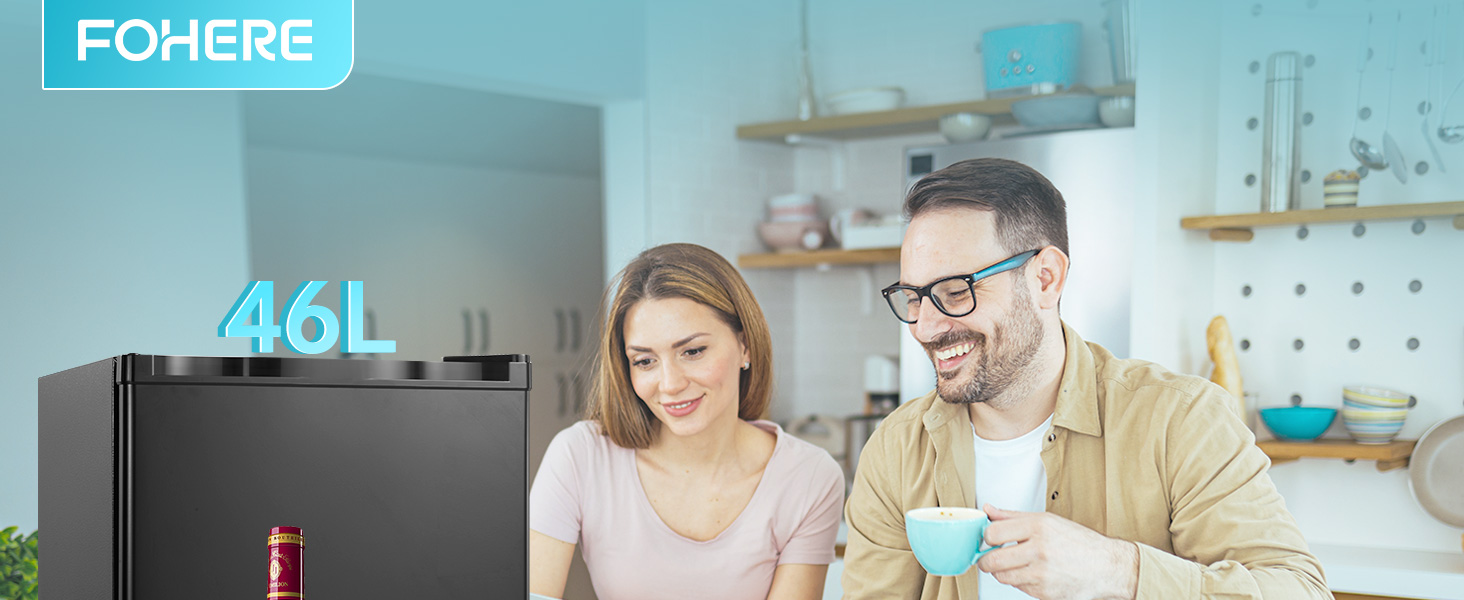 Міні-холодильник FOHERE 46L з відділенням для льоду | Компактний холодильник | Регулювання температури, енергозбереження, тиха робота | Холодильник для напоїв, ідеальний для офісу, кемпінгу та геймінгу | Змінний бік відкривання дверцят | Чорний