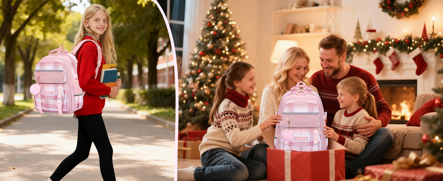 Шкільний рюкзак для дівчаток з візерунком, дихаючий та водовідштовхуючий рюкзак для 1-5 класів, Рожевий-01