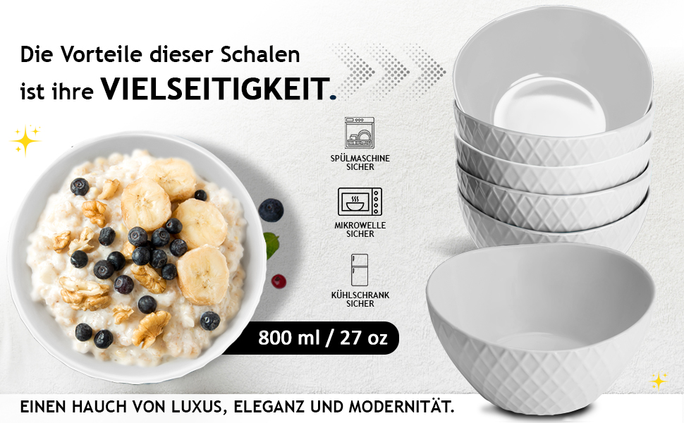 Набір мисок Miamio Palmanova (білий) – 6 шт. по 800 мл – сучасний дизайн, матове покриття