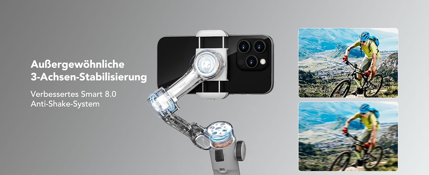 Стабілізатор гіроскоп AOCCHUAN Smart V8 з 7.8-дюймовою штангою, AI-трекінг, OLED-дисплей, кнопка зйомки (Чорний)