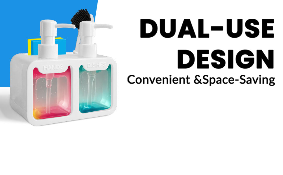 Набір диспенсерів для кухні: дозатор мийного засобу та рідкого мила з тримачем для губки та щітки - 4 в 1 органайзер для раковини (білий)