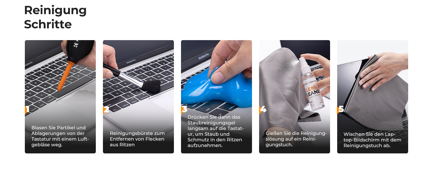 Набір для чищення ноутбука та екрану K&F CONCEPT 6 в 1: гель, спрей, серветка, стік, повітряний дюйма. Сумісний з ПК та телевізором