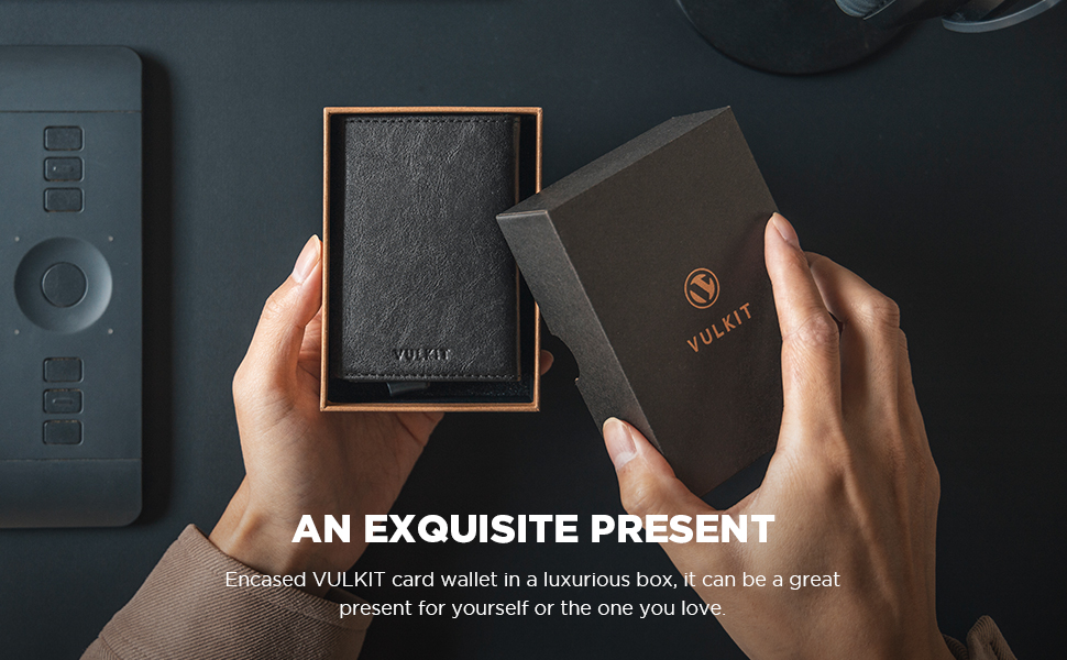 Чоловіче шкіряне картхолдер VULKIT з RFID-блокуванням, відділенням для грошей та візитки, Navy Blue