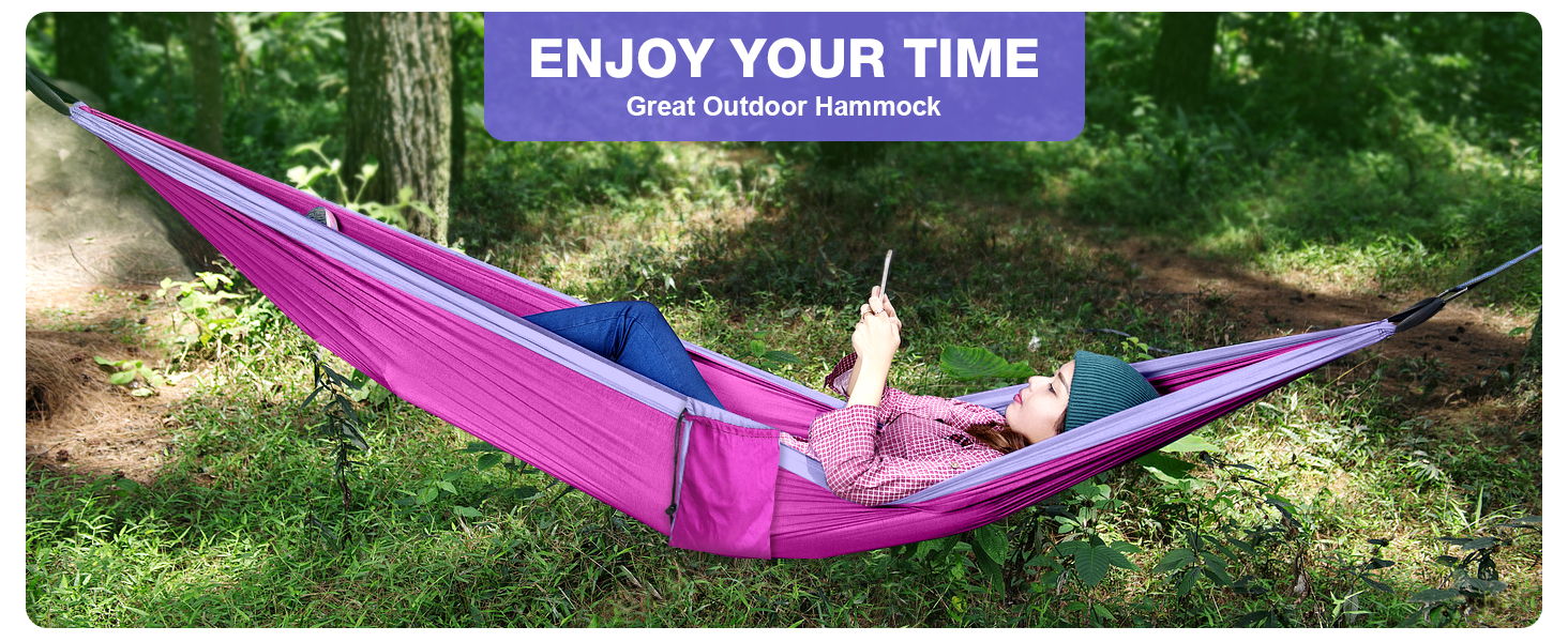 Гамак дорожній подвійний 295x140 см, рожево-ліловий, вантажопідйомність 350 кг - з карабінами та ременями для кріплення