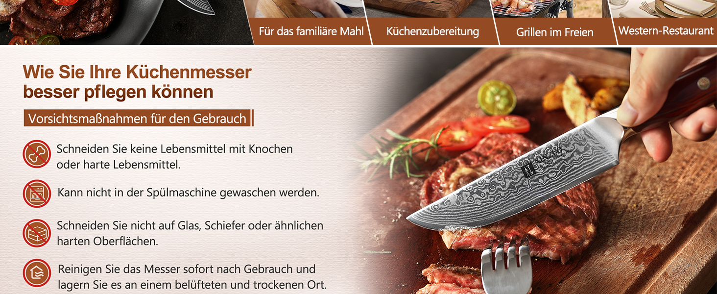 XINZUO Damascus Chef's Knife Set - 67 Layer High Carbon Steel, Professional Gyuto Knife with Rosewood Handle (5-Piece Steak Knife Set)