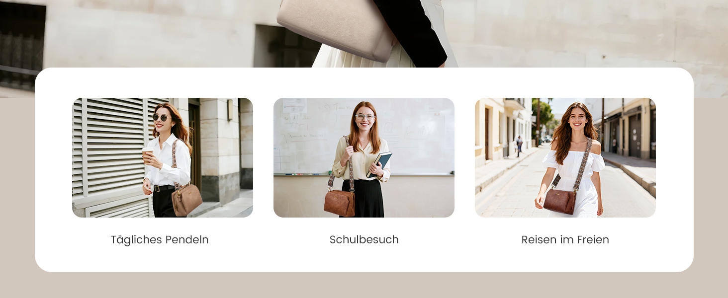 Сумка жіноча LOVEVOOK через плече, бежева: кросбоді, сумка середнього розміру, RFID-захист, 2 ремені 25x15x9 см