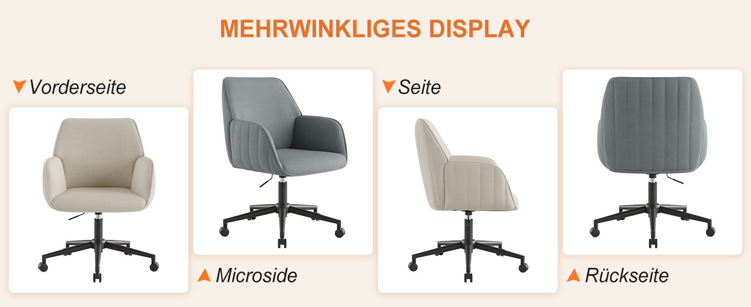 Офісний стілець для дому та офісу до 136 кг, обертовий, оксамитовий, з підлокітниками та колесами, ергономічний, білий. Стільчик для макіяжу, регульована висота.