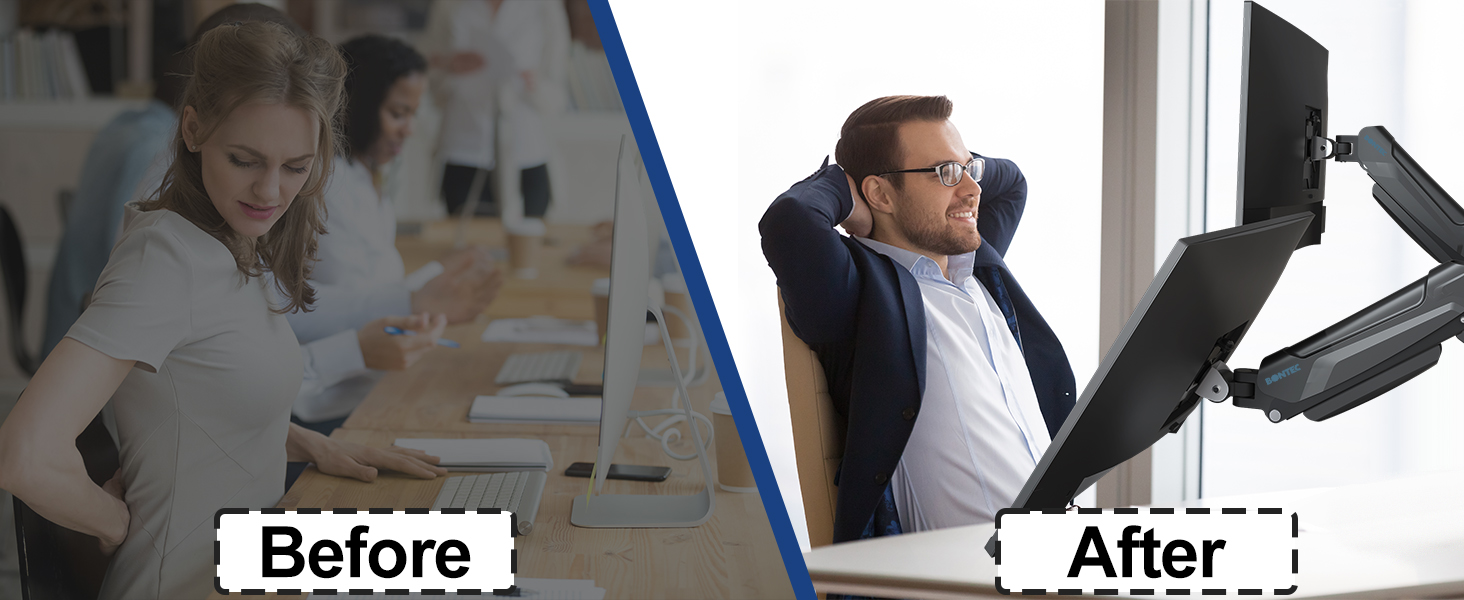 Підставка для двох моніторів BONTEC, 13-32 дюйми, регулювання висоти, поворот та нахил, VESA 75x75/100x100, до 9 кг, для офісу та геймінгу