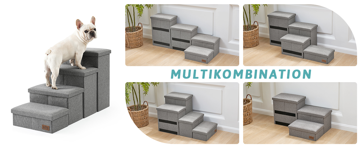 Сходинки для собак маленьких порід зі зберіганням, широкі, складні для ліжка та дивану, з неслизьким покриттям, вологостійкі (сірий, 43x72x42.5см, 3) сірий 3 43x72x42.5см