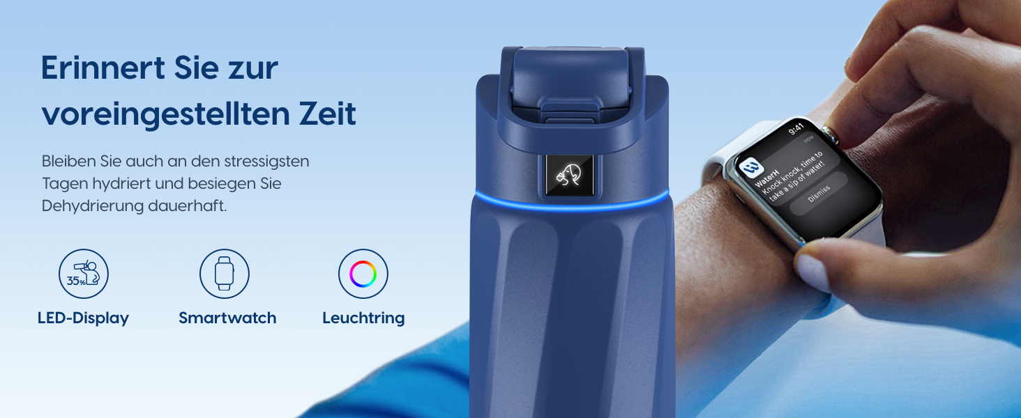 Розумна пляшка для води WATERH Boost з нагадуванням та трекером, 946 мл, нержавіюча сталь, блакитна