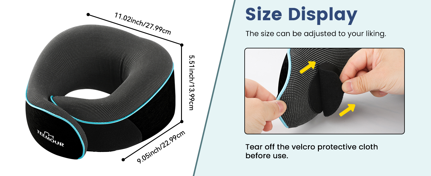 Подушка для шиї у літак з Memory Foam, 360° підтримка, з чохлом, маскою для очей та берушами, регульована подушка для подорожей (Чорний)