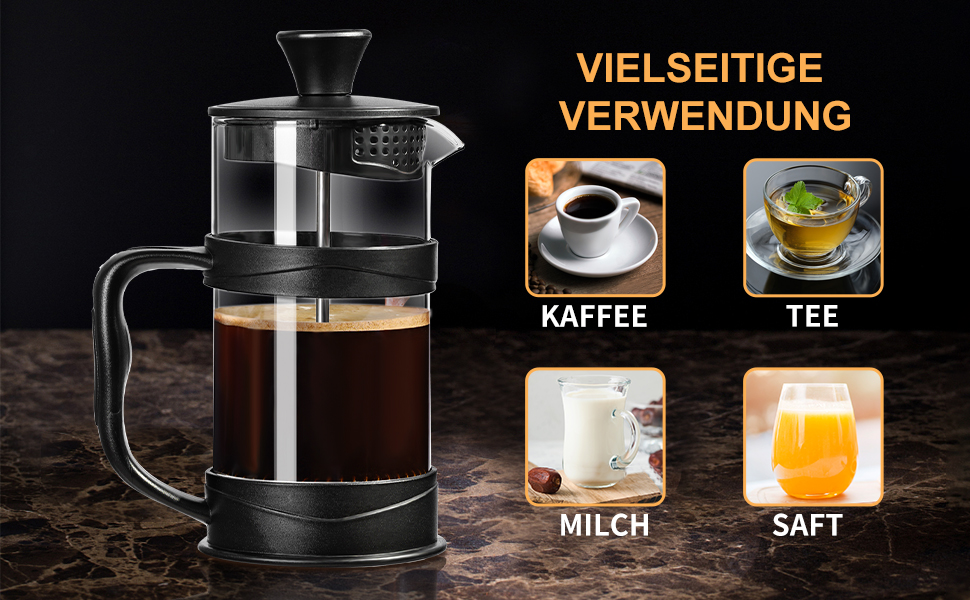 Френч-прес ParaCity з нержавіючої сталі та термостійкого скла, 1000 мл - для холодної заварки та як подарунок