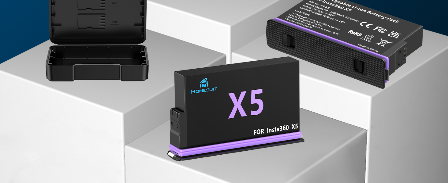 Homesuit Запасний акумулятор Insta360 X5 (2 шт.) 2850mAh + LED-зарядний пристрій з Dual-Slot та Micro SD кардридером (комплект)