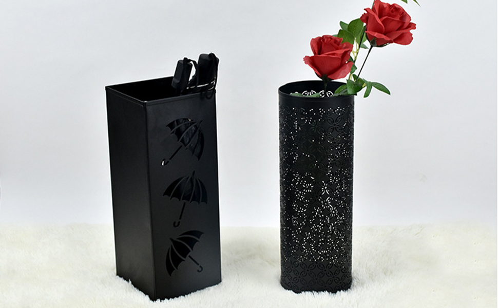 Metal Umbrella Stand - Square Design for Entryway - 16x16x42cm - Black