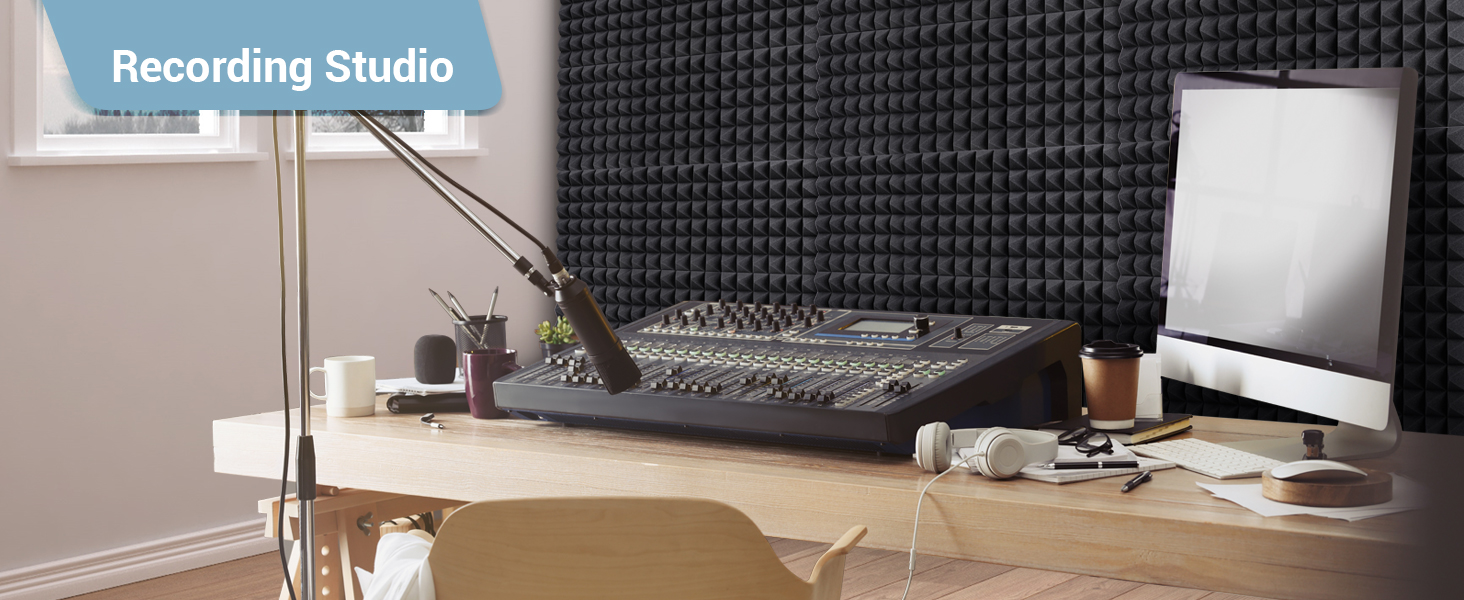 Акустичні пірамідні панелі Ohuhu для звукоізоляції, шумопоглинаючий поролон 30x30x5 см, 24 шт. (для студії, подкастів, YouTube)