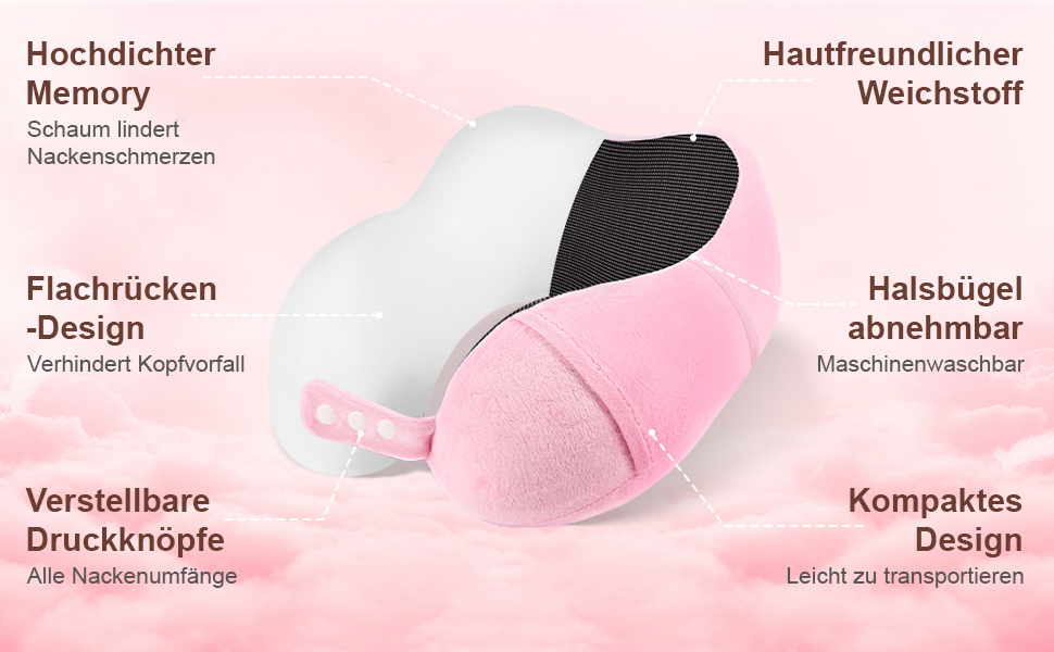 Подушка для шиї в літак та авто з ефектом пам'яті (Memory Foam), набір для подорожей: маска для сну, беруші та сумка, сіра
