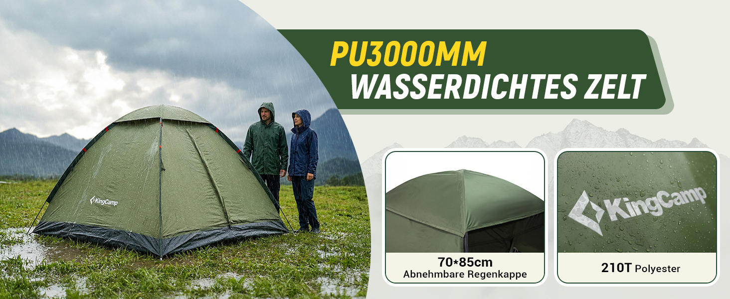 Намет KingCamp 2-3 особи, водонепроникний 3000мм, ультралегкий, зелений 210x180x130см для кемпінгу, туризму та відпочинку
