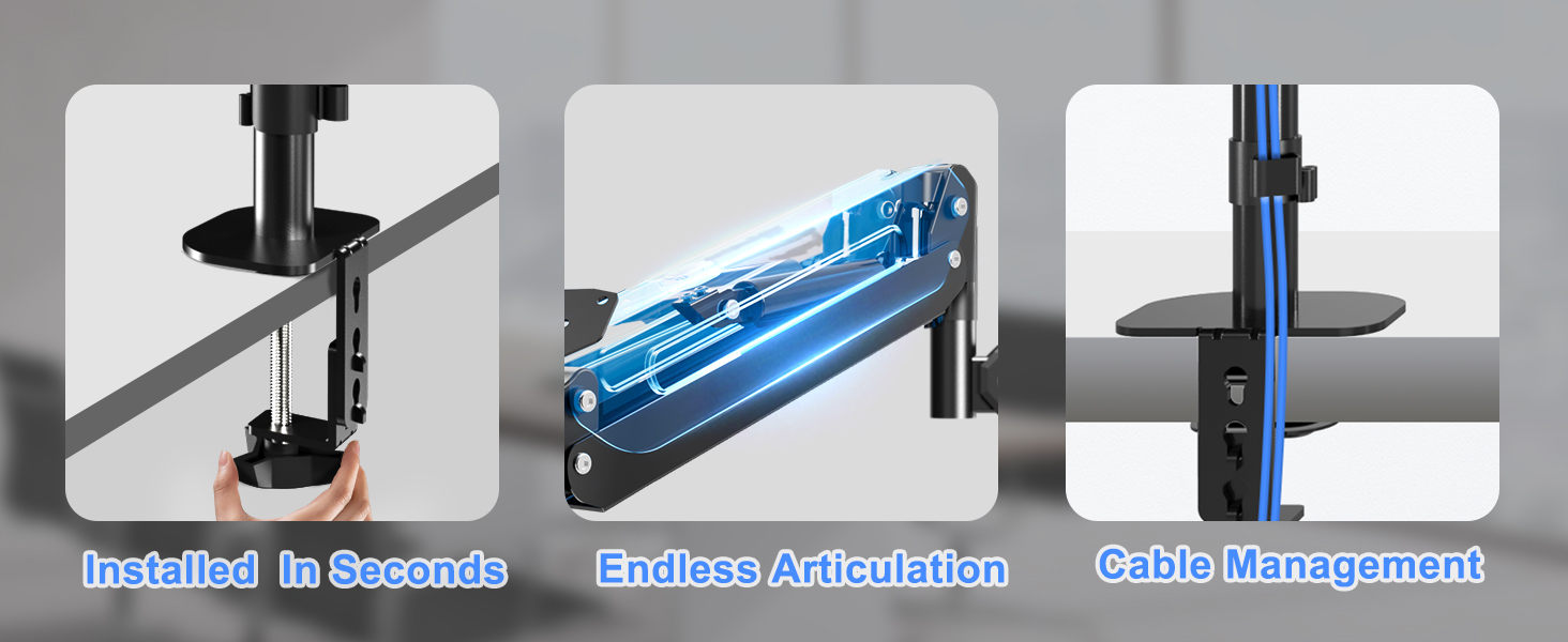 Кріплення для монітора Pholiten 13-32 дюймів: газ, 360° оберт, нахил, VESA 75/100