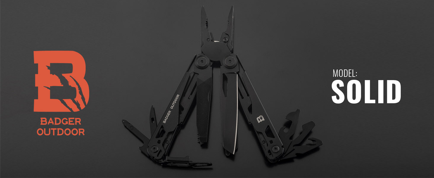 Багатофункціональний інструмент Solid Black 16-в-1: ніж для виживання, мультитул для туризму, кемпінгу та подарунок для чоловіків. Виготовлений з нержавіючої сталі, з бітами.