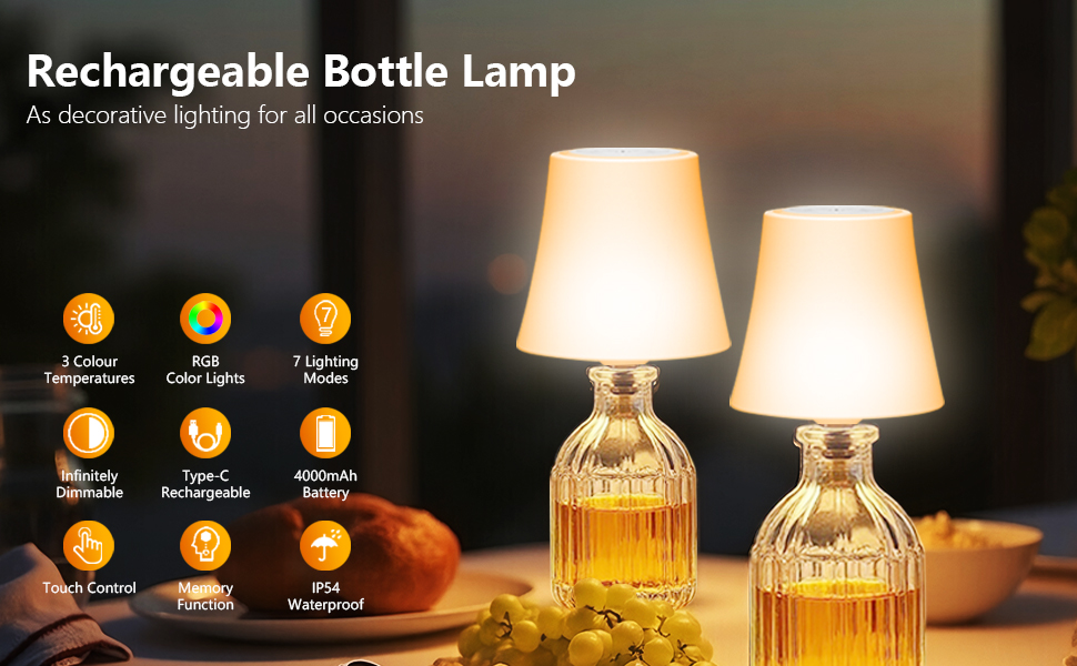 Настільна лампа LED акумуляторна бездротова 2 шт. з RGB підсвічуванням, димуванням, сенсорним керуванням, IP54 водонепроникна для спальні, вітальні, балкону