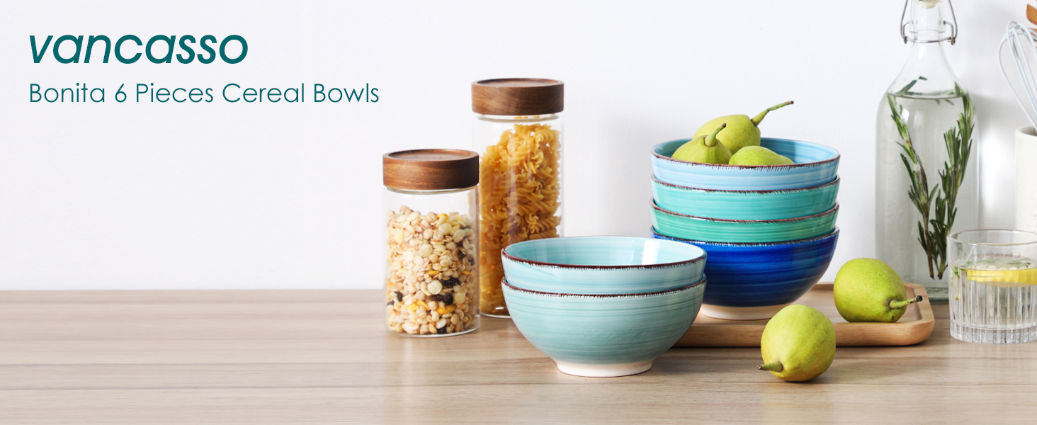 Vancasso Soup Bowls, Stoneware, BONITA 6-Piece Bowl Set, Salad Bowl, Pasta Bowls, Bowl Set