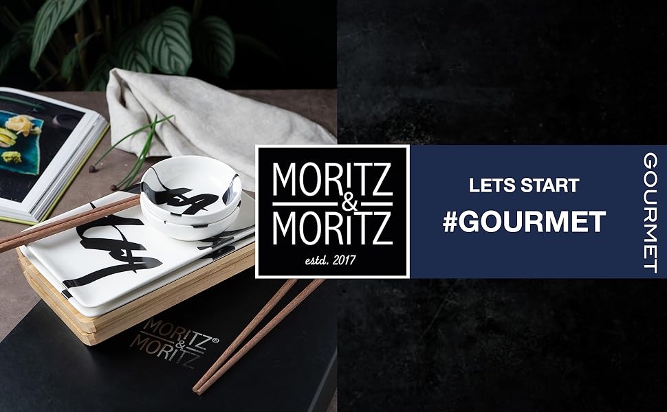 Набір посуду для суші Moritz & Moritz на 2 особи (8 предметів) - посуд для сервірування суші, 2 тарілки для суші, соусники та палички