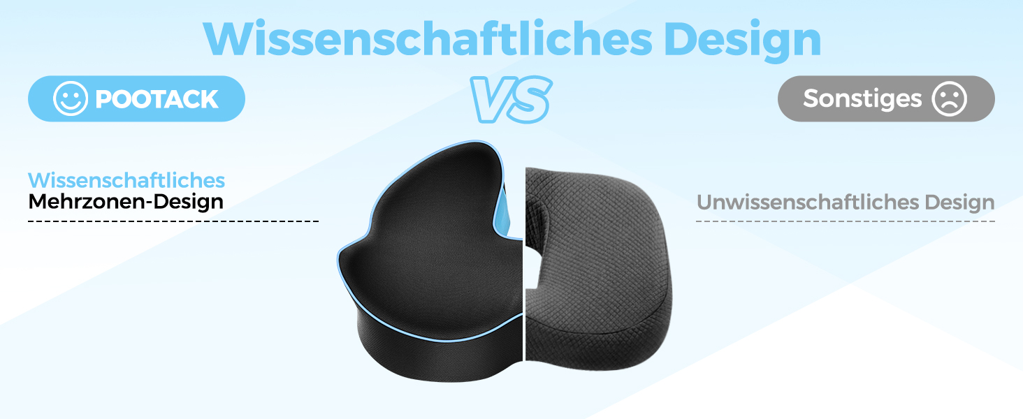 Подушка для сидіння POOTACK з memory foam - для офісного крісла, автосидіння та дому, м'яка підтримка спини, дихаючий чохол, блакитно-чорний