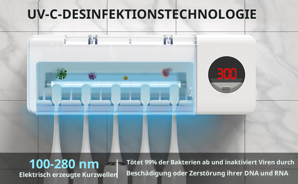 Стерилізатор зубних щіток DSHOW UV з таймером, бездротовий, настінний, 2000mAh, білий