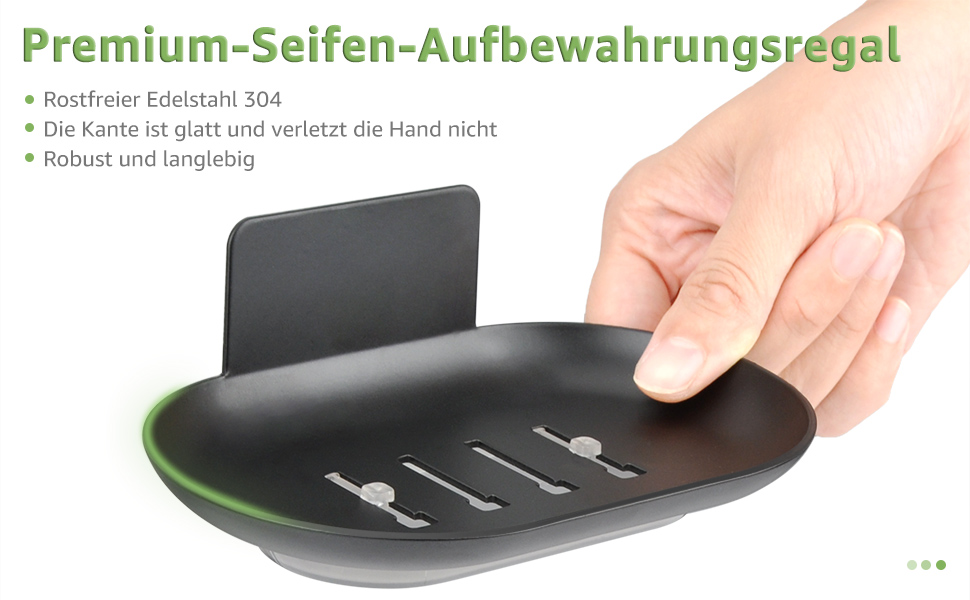 Тримач для мила настінний без свердління, нержавіюча сталь, з піддоном для стікання води, чорний. Підходить для ванної кімнати та кухні, для мила, губок, щіток.