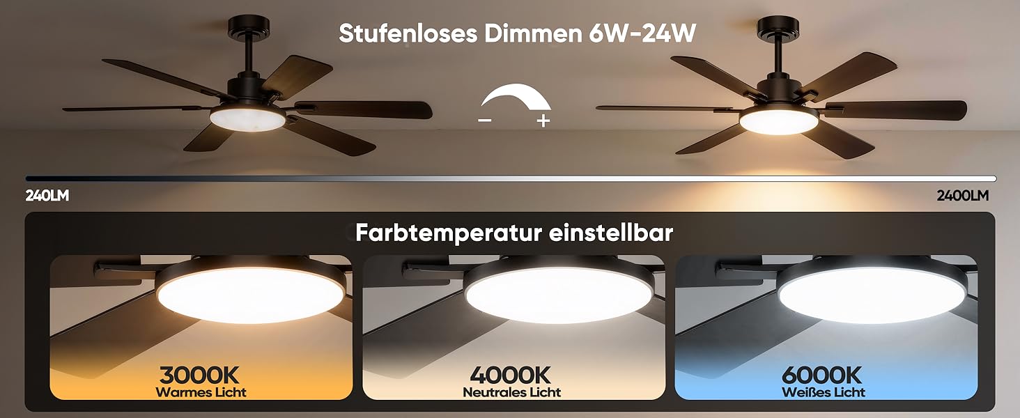 Стеляний вентилятор з підсвіткою 132см, 6 лопатей, з пультом керування, тихий DC-двигун, 6 швидкостей, 3CCT, регульоване LED-підсвітлення, двосторонні лопаті для спальні/вітальні