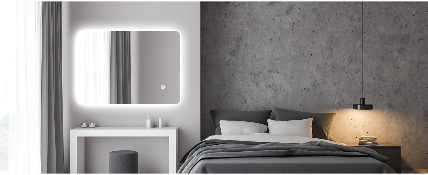 Дзеркало для ванної кімнати SONNI з LED-підсвічуванням, 100 x 60 см, антизапарник, IP44, сенсорне керування, 3 кольори світла