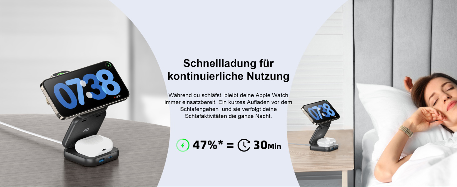 Зарядна станція 5 в 1 для iPhone з підтримкою магнітного зарядного пристрою, складана, для подорожей, бездротовий зарядний пристрій для iPhone 17/16/15/14/13/12, AirPods Pro 3, Apple Watch S11/Ultra (Titan Wüstensand) 2026-Titan Wüstensand (2026-Schwarz)