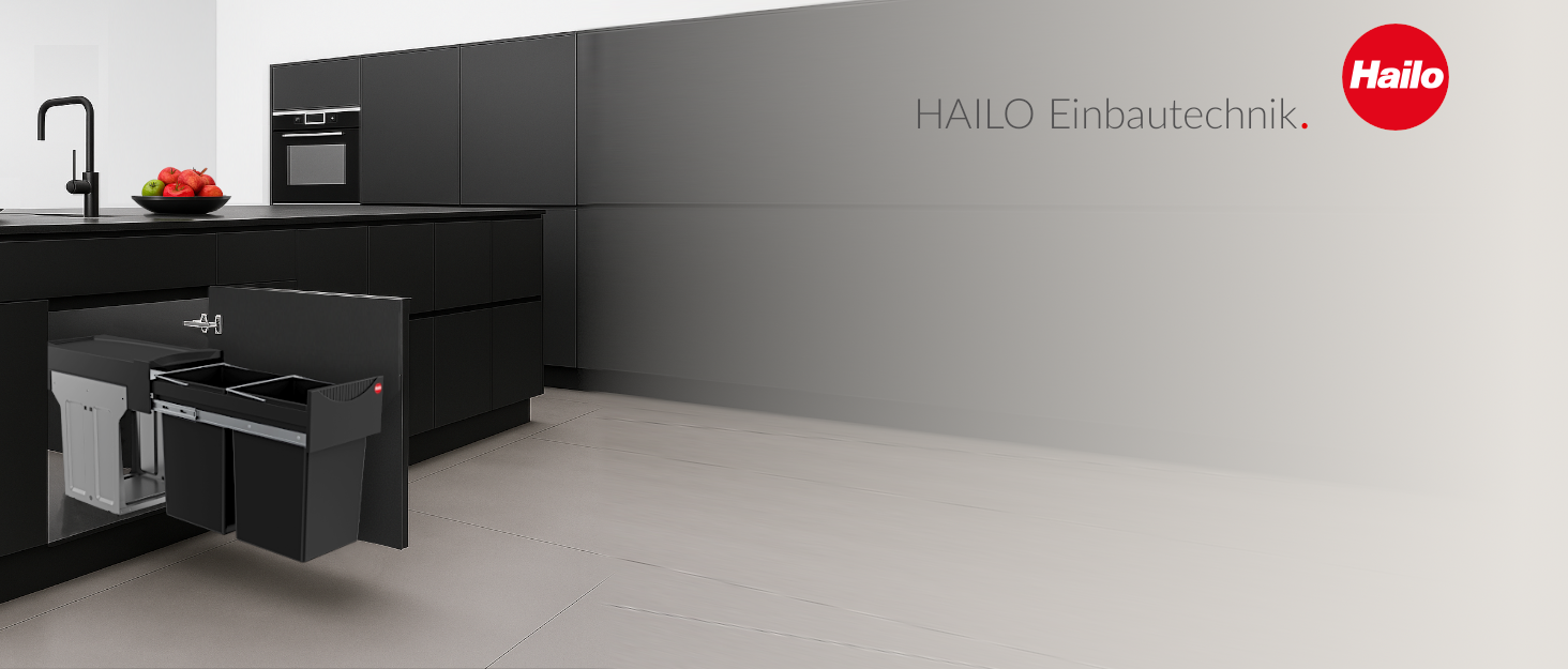 Вбудований контейнер для сміття Hailo Tandem 3666101 – система сортування сміття, 2х15л, повний висув, телескопічні направляючі, для кухонних шаф від 30 см, темно-сірий