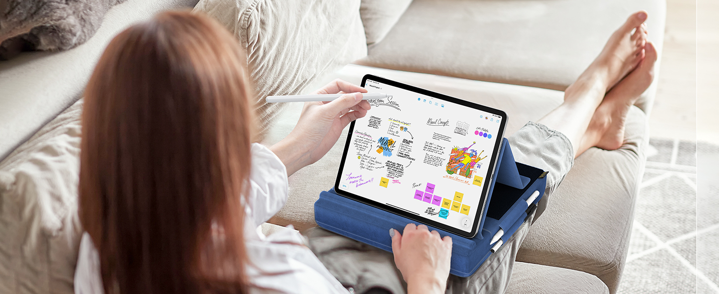 Підставка-подушка для планшета KDD: складна тримач для iPad, планшетів та книг з регульованим кутом нахилу та тримачем для стилуса, синя