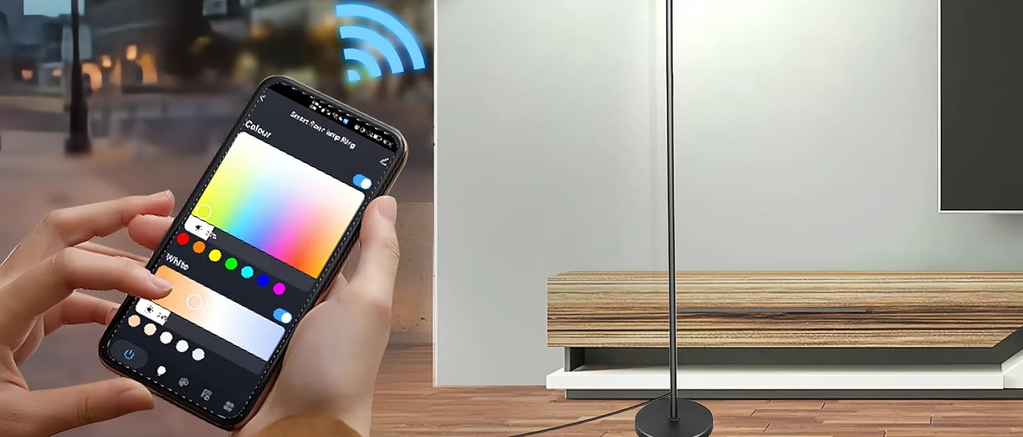 LED торшер, 42W, 16 мільйонів кольорів RGBCW, WiFi, Smart, двосторонній, для вітальні, сумісний з Alexa/Google Home, синхронізація з музикою, регульована яскравість, торшер для читання в спальню, RGB-42W