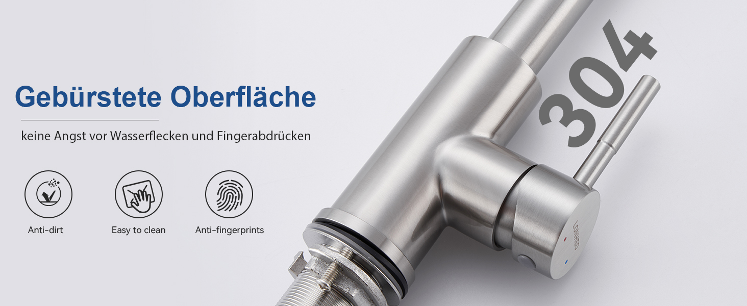 Змішувач кухонний Lonheo з висувною лійкою, високий поворотний кран для кухні, нержавіюча сталь, 2 режими струменя, для мийки